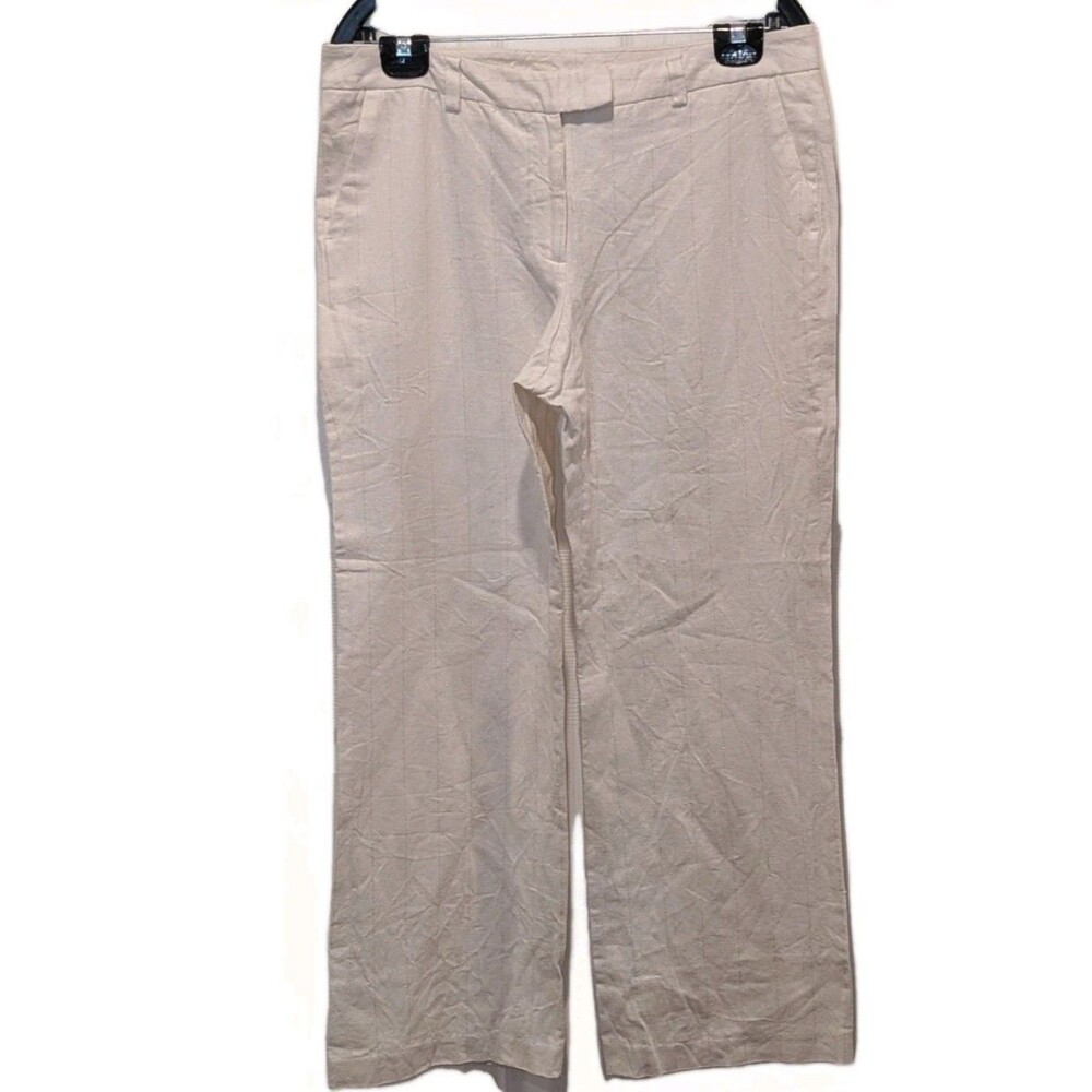 Pantology 12P Linen Cotton Cream Gold‎ Stripe Trousers Coastal Chic Minimalist